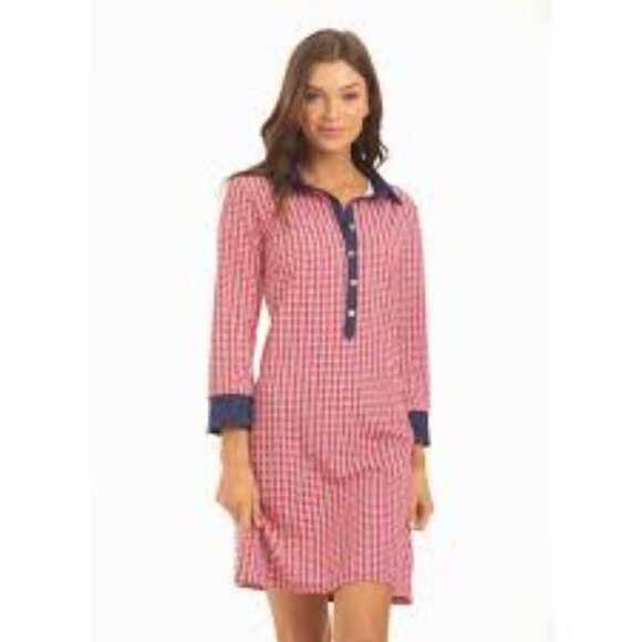 Cabana Life Coastal Red and Blue Collared Button-Down Dress XS - Picture 7 of 7